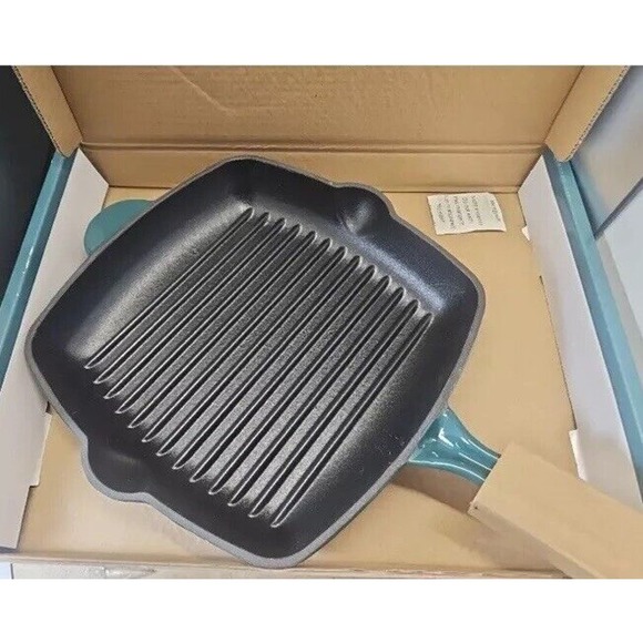 Crofton 11" Square Green Enamel Cast Iron Skillet Frying Pan Double Pour NOS - Picture 11 of 11